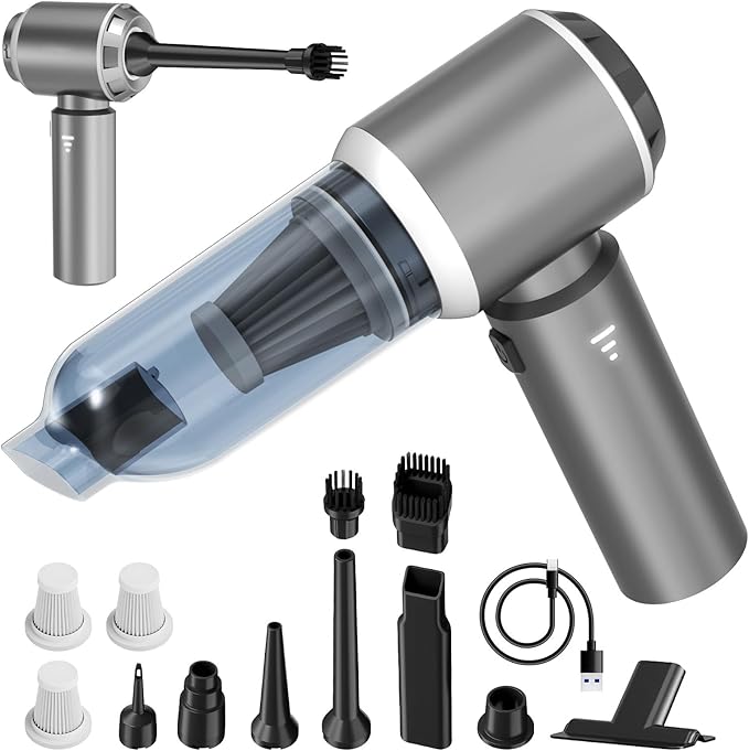 4-in-1 Car Vacuum Portable Cordless & Dust Buster, 20000pa High Power Handheld Vacuum Cordless Rechargeable, Mini Vacuums with 3 Reusable Filter, Vacuum Cleaner for Car Home Office & Pet(Silver Gray)