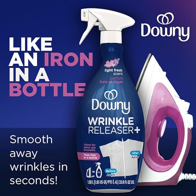Downy Wrinkle Release Spray Plus, Static Remover, Odor Eliminator, Steamer for Clothes Accessory, Fabric Refresher and Ironing Aid, Light Fresh Scent, 16.9 Fluid Ounce (Pack of 4)