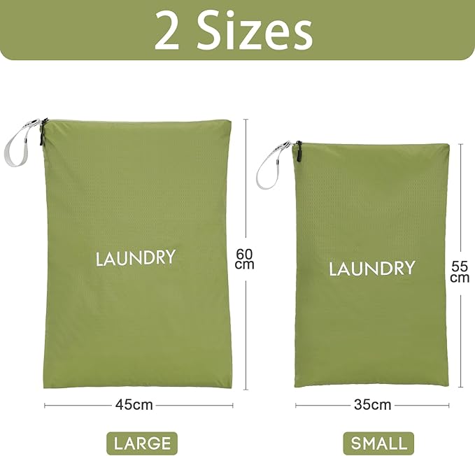 WiseBoy 2 Pack Laundry Bags, Washable Wet Dry Bag, Travel Laundry Bag Dirty Clothes Organizer, Swimming Yoga Bathing Suit Workout Wet Dry Bag - Green