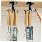 GLEAVI 3pcs Kitchen Utensil Organizer Hooks Rotating Adhesive Under Cabinet Hanger Rack for Cooking Tools and Measuring Spoons in Black