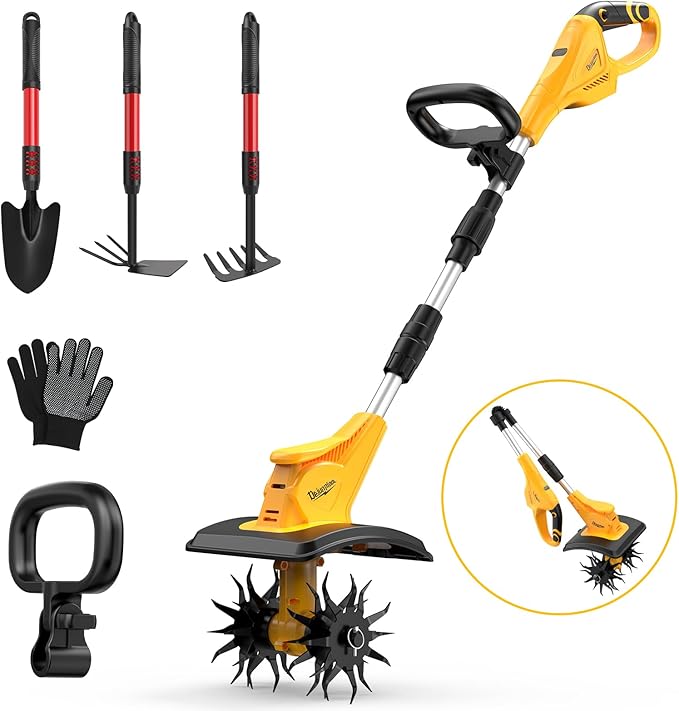 Cordless Tiller Cultivator for DEWALT 20V MAX Battery (Tool Only), 310RPM Electric Rototiller Garden Tool with 40 Steel Tines, 9.1In Tilling Width & 6.3In Depth Tiller for Gardening, Folding Design