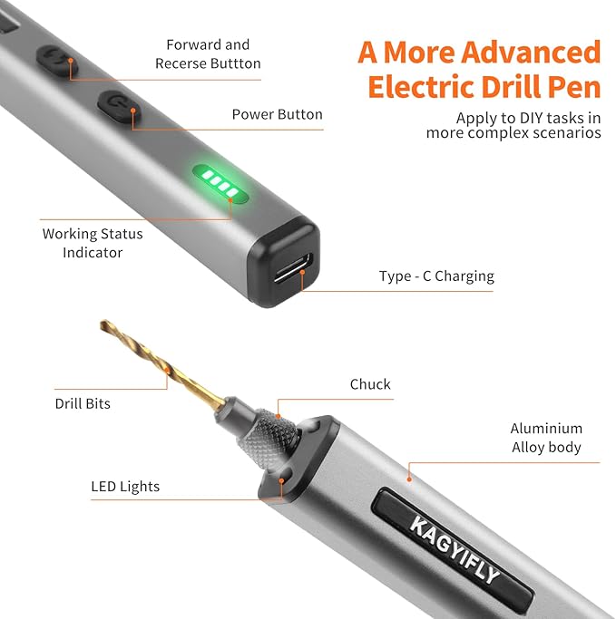 Cordless Mini Drill Pen with 10 Bits, Brushless Motor, 0.2 N·m High Torque, LED Lights, Rechargeable Small Electric Hand Drill Set for Jewelry Making,Keychain,Resin,Plastic,Seashells,Wood DIY
