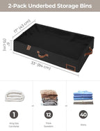 StorageWorks Large Under Bed Storage Containers with Handles and Label Holder, 2 Pack Ultra-thick Fabric Underbed Bins, Closet Organizer for Clothes, Blankets, Sweater