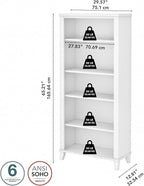 Bush Furniture Somerset 5 Shelf Bookcase in White, Tall Bookshelf, Large Book Shelf for Living Room, Home Office, or Entryway