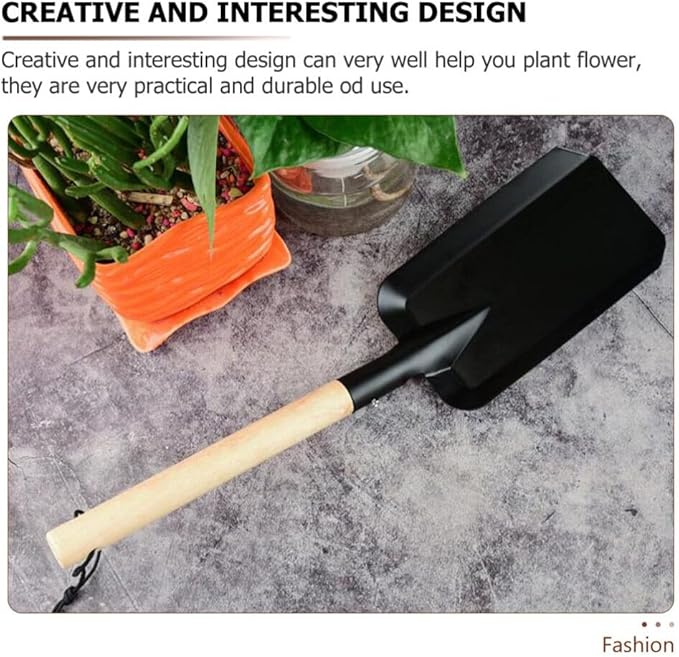 Veemoon Small Fireplace Ash Shovel Gardening Shovel with Wood Handle Iron Coalshovel for BBQ Fireplace Ash Sweep Planting Supplies Outdoor Hiking Indoor and Outdoor, 15inch Black