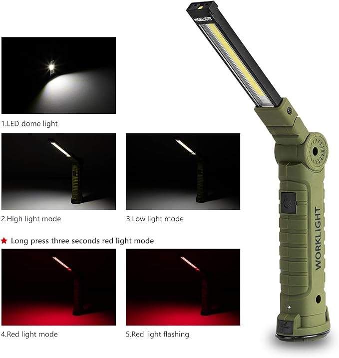 Men Tools for Christmas Birthday Gift 2 Packs LED Rechargeable Work Light Flashlights, 360°Rotate 5 Modes,Gifts for Men Him Dad Handyman for Car Repair, Grill and Outdoor