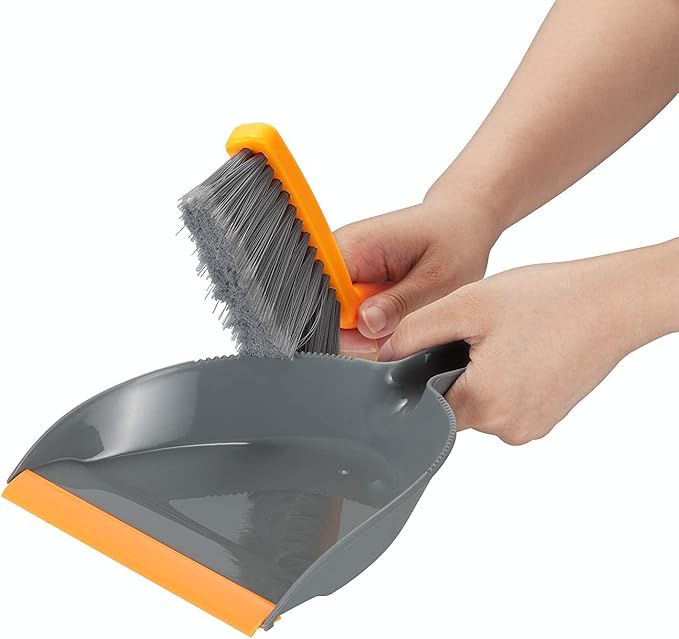Mini Broom and Dustpan Set - Small Broom and Dustpan Set for Home, Camping Broom, Whisk Brooms Small(Gray Orange)