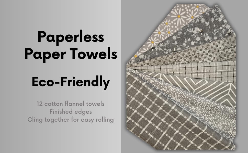 Paperless Towels, 12-12" X 10" Washable Paper Towels, Reusable Paper Towels, 100% Cotton (Grey Variety)