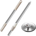 Spin Mop Replacement Mop Handle, 49-inch 360 Degrees Rotating Telescopic Replacement Mop Stick with Stainless Steel Disc for Spin Mop Bucket Cleaning System (Stainless Steel Disc, Khaki)