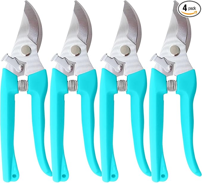 Pruning Shears for Gardening, 4 Pack Garden Scissors for Cutting Fresh Flowers, Floral Clippers for Plants, Fruits (Blue)