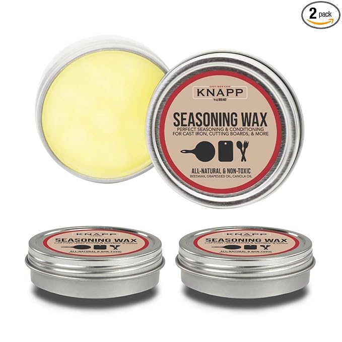 Knapp Made Cast Iron Seasoning Wax and Carbon Steel Seasoning Wax - 2 Oz Unique Blend of Natural Oils and Beeswax - Restore Cast Iron, Steel, Cutting Board, Kitchenware (2 Pack)