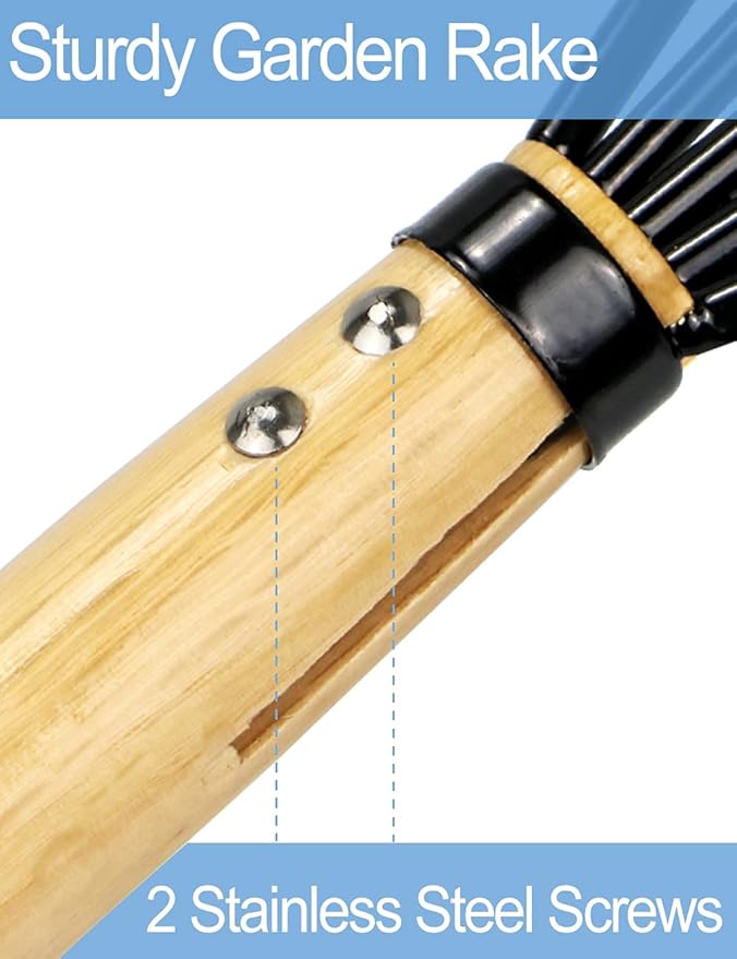 15" Gardeners Claw Rake | Military Grade Steel 6 Tines and Prime Wood Japanese Ninja Claw Garden Rake or Cultivator for Perfect Pulverized and Aerated Soil, Ergonomic Wooden Handle for Firm Grip