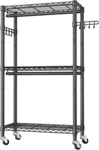 Heavy Duty Clothes Rack Rolling Garment Rack,3 Tier Adjustable Wire Shelving Clothing Racks for Hanging Clothes with Double Rods&Side Hooks,Freestanding Wardrobe Storage Rack Metal Portable Closet