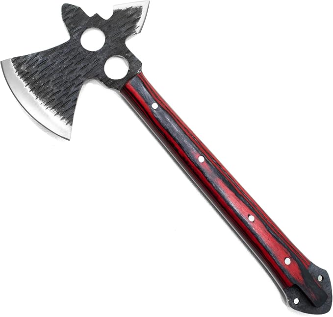 Titan International Knives Hunting Tomahawk Axe 1080 Carbon Steel Fixed Blade Diamondwood Handle with Sheath for Camping/Bushcraft/Outdoors