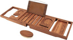 VaeFae Premium Teak Bathtub Tray, Expandable Wooden Bath Tray for Tub, Luxury Bathtub & Bathroom Accessories, Great House Warming, Anniversary & Wedding and Birthday Gifts (Free Teak Body Brush)