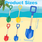 Mototo 4 Pack Beach Shovels, 16'' Plastic Beach Sand Toys Spade Scoop Gardening Tools Kit Sandbox Wooden Handle Spades for Kids Adults Garden Outdoor Snow Backyard Sand Summer (4 Pack, Bright Series)