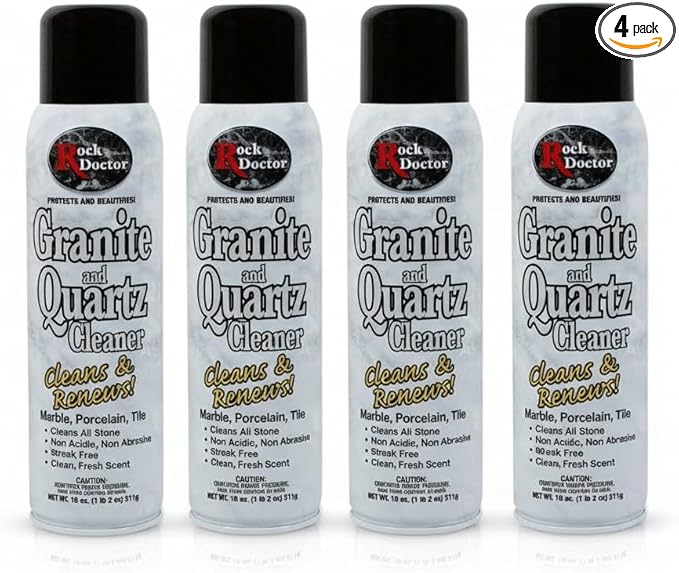 Rock Doctor Granite & Quartz Cleaner Spray 18 oz. Can, Cleans Tile, Marble, Kitchen Countertop, and Natural Stone Surfaces, Streak-Free Shine - Pack of 4