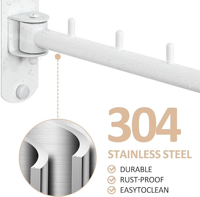 Swing Clothes Hanger Rack,Garment Racks Wall Mounted Clothes Bar-Hanger Holder Hooks Heavy Duty Folding Drying Rack Space Saving Clothing Hanging System Closet Storage Organizer,White Finish