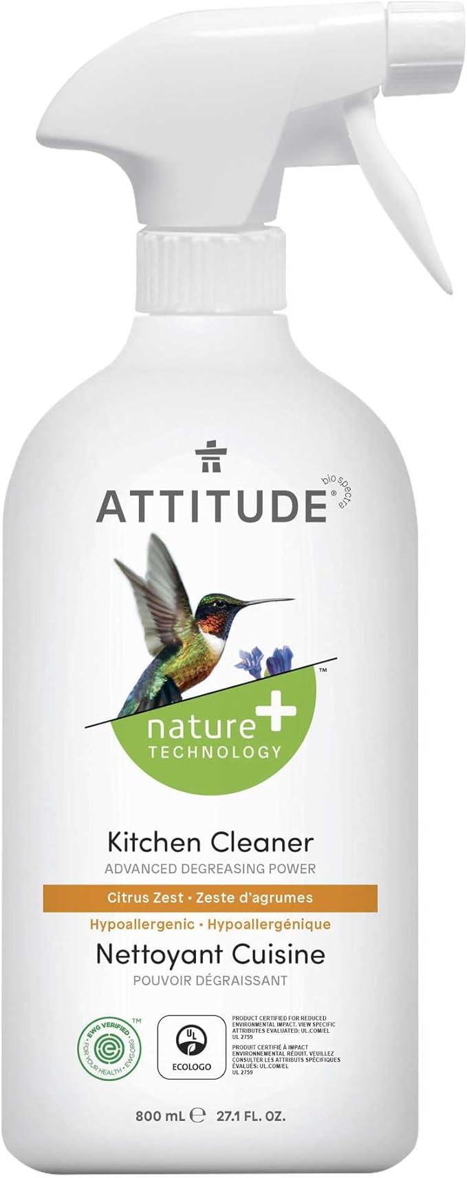 ATTITUDE Kitchen Cleaner, EWG Verified, Advanced Degreasing Power, Plant and Mineral-Based, Vegan, Citrus Zest, 27.1 Fl Oz (Pack of 2)