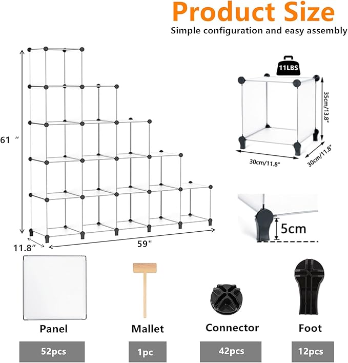 AWTATOS Cube Storage Organizer, 16 Cube Closet Organizer, Stackable Storage Cube Shelves, DIY Portable Closet Clothes Organizer Shelving for Bedroom, Closet, Wardrobe, Bathroom, Translucent
