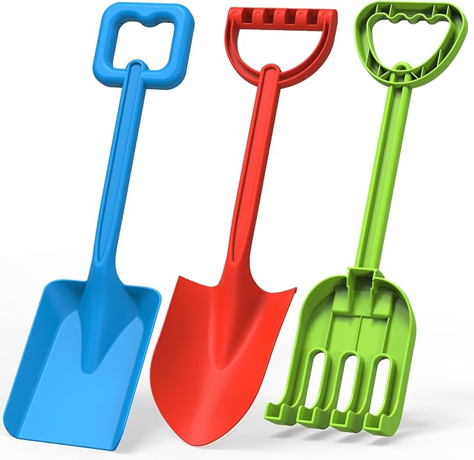 Dilabnba Heavy Duty Beach Sand Shovels, Garden Beach Sandbox Shovels Spade Scoop Rake Tool for Kids Toddlers, Long Handle ABS Plastic Shovel for Digging Snowing Planting - 3 PCS