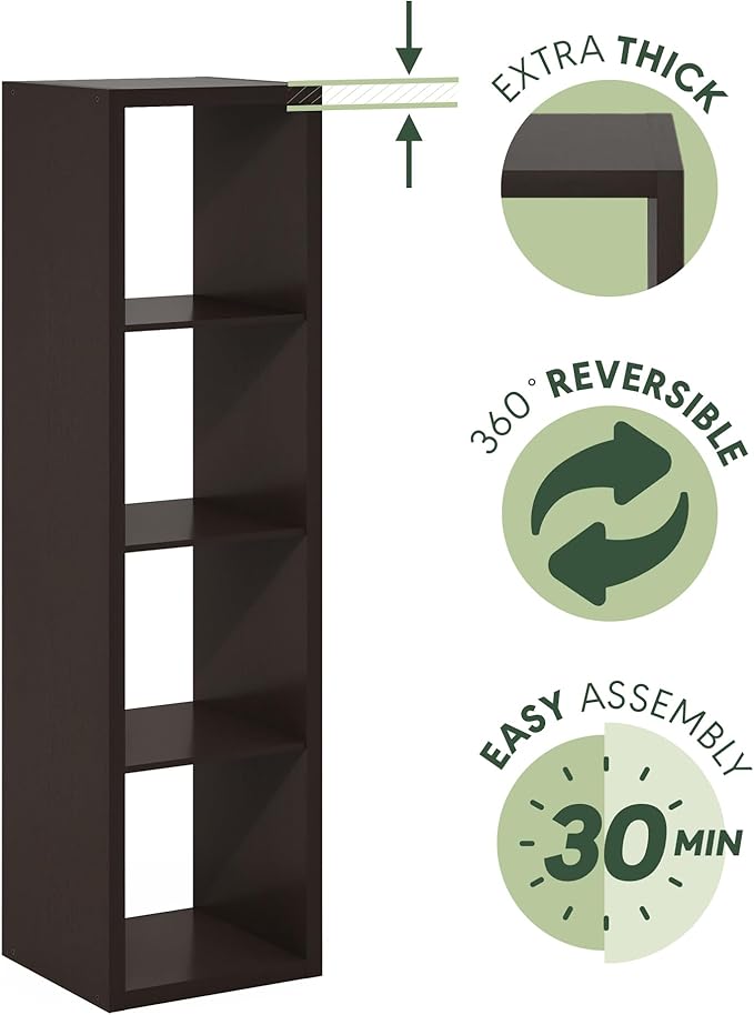 Furinno Cubicle Open Back Decorative Verticle Cube Storage Organizer, 4-Cube, Black Dark Oak