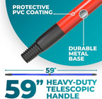 HeloMorSqueegee Broom Scrubbing Brush with Telescopic Long Handle for Garage, Patio, Deck, Tile and Shower (59 Inch (Metal Broom Handle))