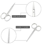 Pack of 2 Curved & Rounded Blunt Tip Stainless Steel Small Scissors for Eyebrows & Eyelashes, Beard Trimming & Moustache, Baby Nails, Nose & Facial Hair