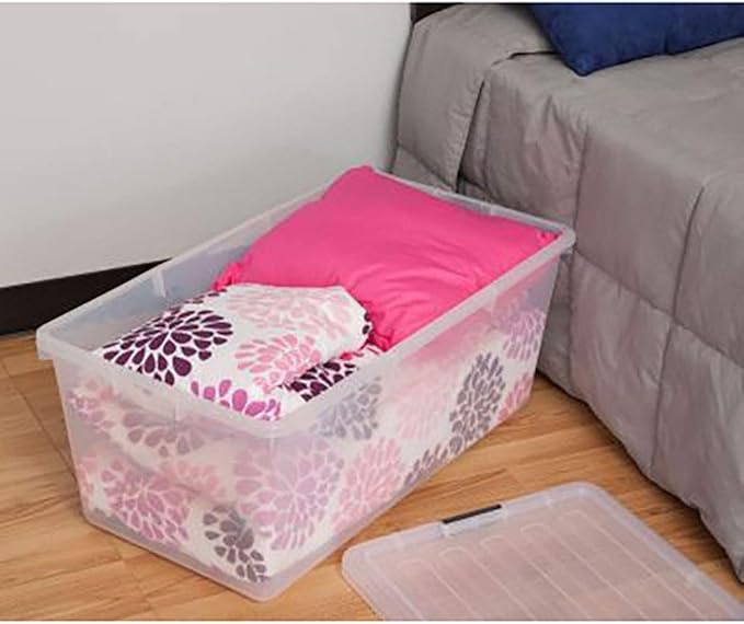 IRIS USA 91 Qt Stackable Plastic Storage Bins with Lids, 1 Pack - BPA-Free, See-Through Organizing Solution, Latches, Durable Nestable Containers, Secure Pull Handle, Made in USA - Clear