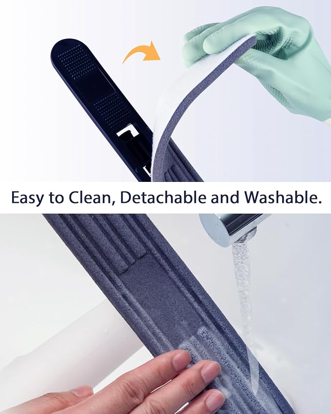 Red Horn Window Squeegee with Long Handle, Mirror Window Cleaning Squeegee Kit with Washable Pad and Blade Cleaner for Glass,Wall, Window, Mirror.White Color