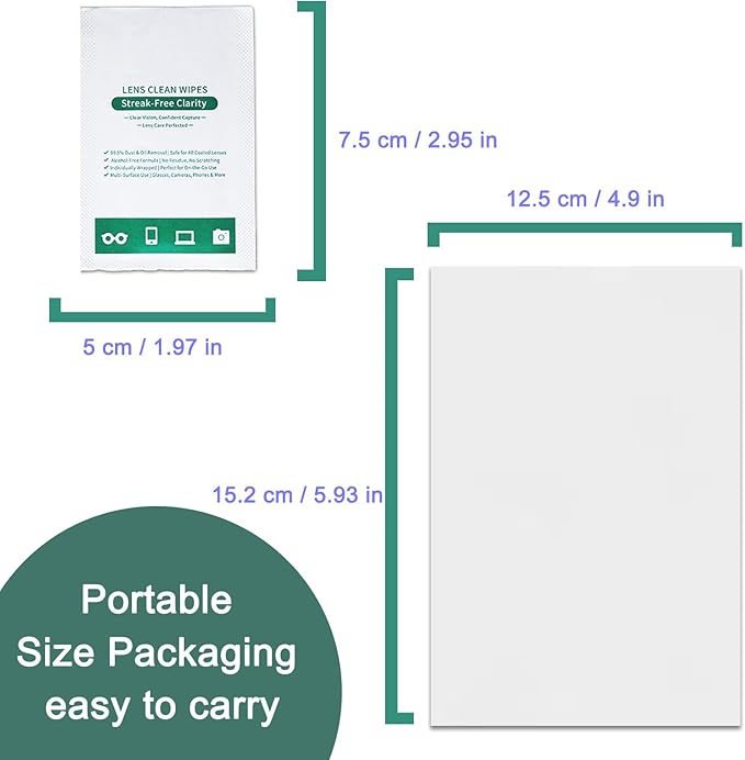 Lens Wipes for Eyeglasses Count, Gentle and Portable Pre-moistened Individually Wrapped Wipes for Glasses, Cameras, Electronic Product Screens (White 200 Large Size)