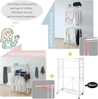lumizone Folding Clothing Rack with Wheels Expandable Wardrobe Portable Clothes Rack for Hanging Clothes Adjustable Closet Shelves Garment Rack Durable Closet Racks for Hanging Clothes (Pro White)