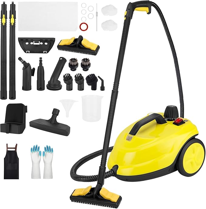 Steam Cleaner, 2000W Portable Household Steamer, 20 Accessories Included Multipurpose Steam Cleaner for Floors, Appliances,Kitchen,Playground,Car (Yellow)