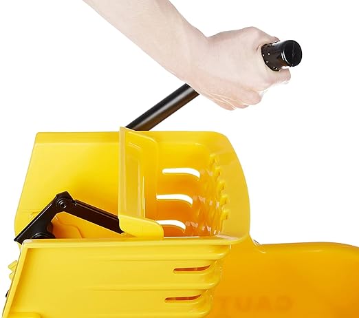 Amazon Basics Commercial Side Press Wringer Floor Cleaning Mop Bucket on Wheels, 35-Quart, Yellow