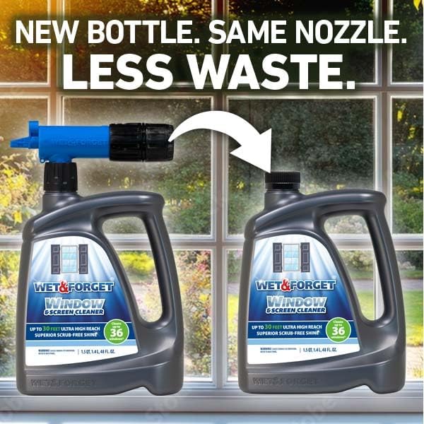 Wet & Forget Window & Screen Cleaner – Outdoor Window Cleaner Spray & Hose Attachment; No Scrubbing, Superior Scrub-Free Shine for Windows & Screens; 48oz (Pack of 2)