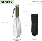 2 Pack Samll Survival Shovel, 9 in 1 Mini Camping Shovel, Ultralight Backpacking Trowel Shovel, Backpacking Gear for Hiking, Camping and Survival Bags (Silvery)