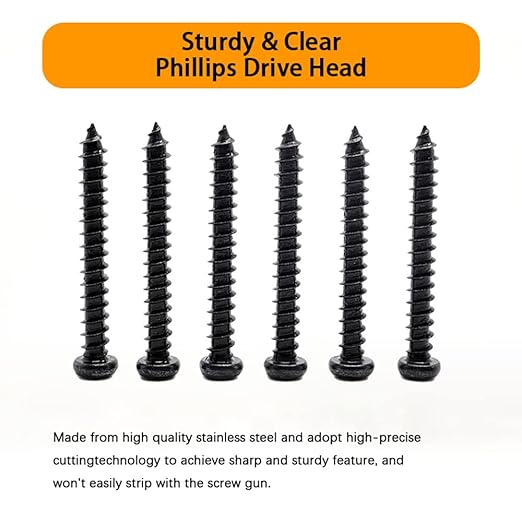 450 pcs M3 M4 M5 M6 Black Wood Screws Assortment Kit,High Hardness Carbon Steel Self-Tapping Screws,Phillips Drive Pan Round Head Screws Set Kit,Black Oxide,Full Thread