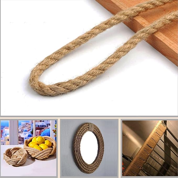 Natural Jute Rope Hemp Rope (6 mm x 165 ft) Strong Jute Twine for DIY Crafts, Cat Scratch Post, Gardening, Decorating