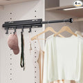 Supforce Valet Rod for Closets, 12" Valet Rod With 4 Hooks, Closet Organizer Slide Out Clothing Hanger Rods Extender Perfect for Suits,Dresses,Belt,Tie, Black