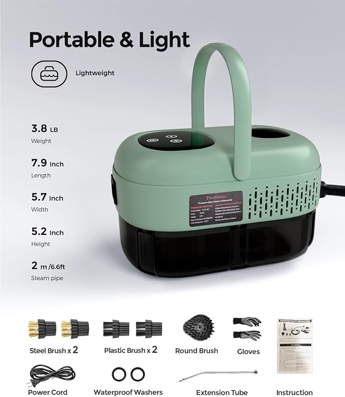 Steam Cleaner Handheld, 2500W High Pressure Steamer for Cleaning, Multi-Purpose Steamer for Home Use with 1.1L Water Tank, Car Steamer, Portable steamer for Kitchen, Furniture, Grout, Tile (Green)