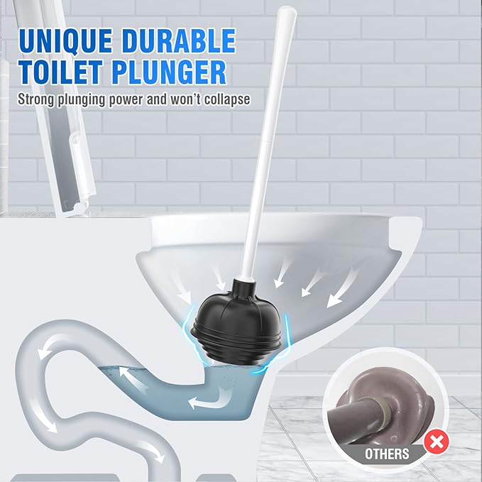 uptronic 2 Pack Toilet Plunger with Holder, Unique Plunger with All-Angle Design, Plungers for Bathroom for 5.7-inch Toilet Drain, Toilet Plunger Heavy Duty- White