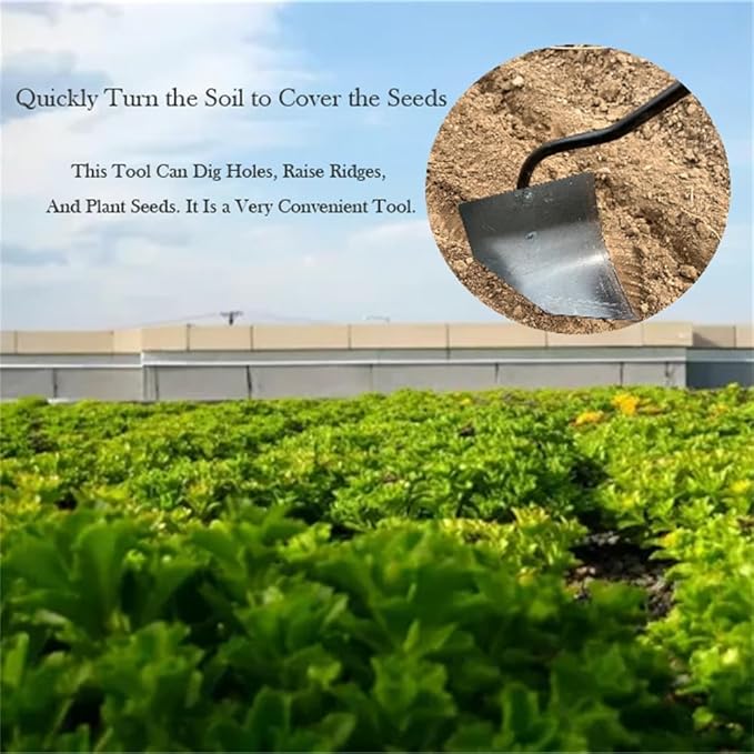 Soil Turning Hoe, Triangle Hoe Garden Tool, Hardened All-Steel Plow Hoe Ridging for Manuring Weeding Planting Digging Soil Leveling Stainless Steel Landscaping Hoe, Bronze