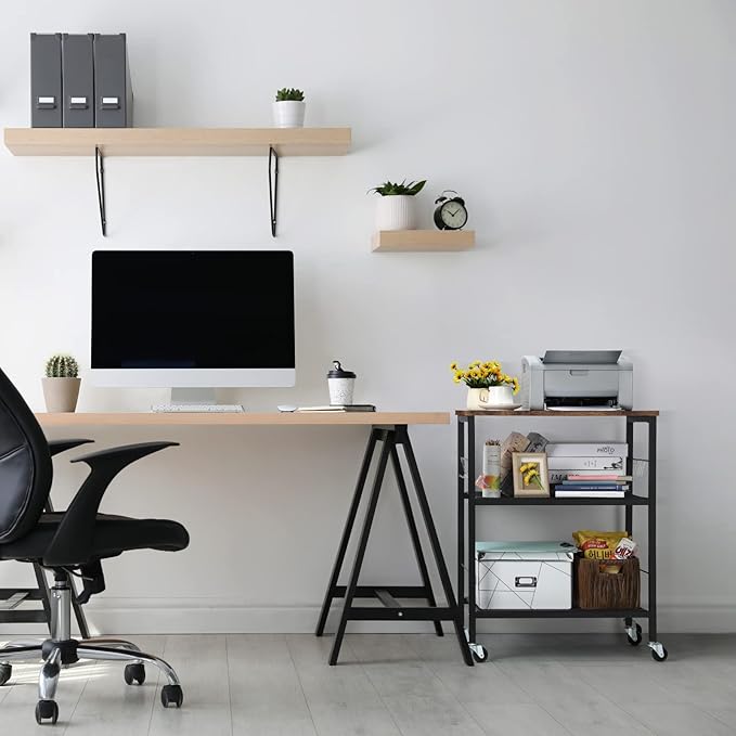 LIANTRAL Rolling Cart, 3-Tier Utility Microwave Bar Coffee Cart Kitchen Storage Shelf On Wheels, Brown Large Side End Table Nightstand for Home Office