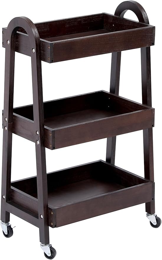 3 Tier Rolling Craft Cart Slim Rolling Storage Cart Wooden Cart on Wheels Bathroom Organizer Rolling Utility Cart Mobile Shelving Unit for Kitchen Bathroom Laundry Narrow Places (Black)