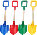Mototo 4 Pack Beach Shovels, 16'' Plastic Beach Sand Toys Spade Scoop Gardening Tools Kit Sandbox Wooden Handle Spades for Kids Adults Garden Outdoor Snow Backyard Sand Summer (4 Pack, Bright Series)