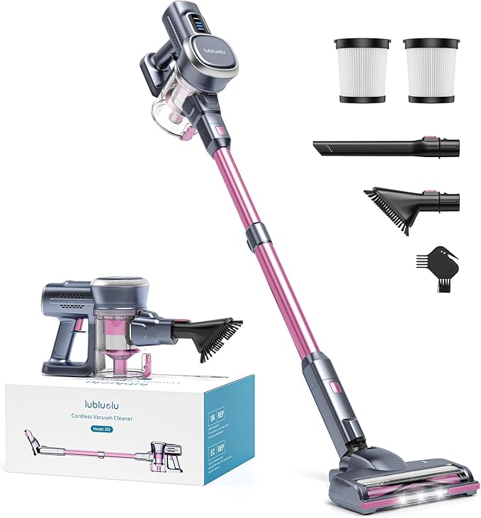 Lubluelu Upgraded 45 kPa Cordless Vacuum Cleaner with Powerful Suction, Self-Standing Stick Vacuum Up to 50mins, Detachable Battery, Versatile Vacuum for Pet Hair, Carpet, Hard Floor - Peach Pink