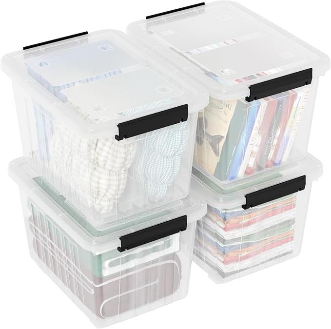 50 Quart Large Storage Boxes with Wheels, 4-Pack Clear Plastic Storage Bins with Lids