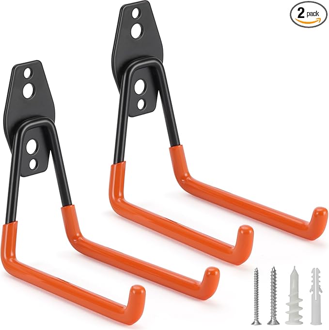 2 Pack Garage Hooks Heavy Duty Storage Organizer Wall Mount Power and Garden Tool Hangers, for Hanging Ladders, Ropes, Hose, Bulk Items
