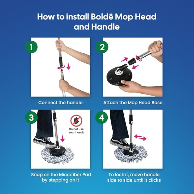 Thunder Mop Spin System - Double-Sided - 2 Compact Stackable 6L Buckets, Microfiber Head, Stainless Steel Wringer, Antifungal Quick-Dry Cleaning, Soap Dispenser, 3 Free Refills (Black/Pink)