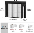 NAMTSO Bathroom Toilet Paper Storage with Lid - for Up to 12 Rolls | Storage Bins with Lids for Towel or Yarn | Free Standing | Foldable | Moisture Resistant | Clear Plastic Window | Black | 2 Pack